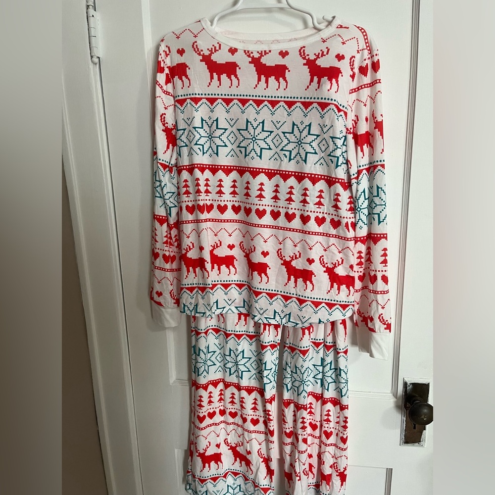 Festive Red and White Reindeer Pajama Set